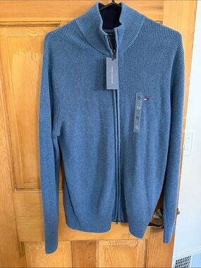 Tommy Hilfiger Men’s Slate Blue Full-Zip Ribbed Sweater